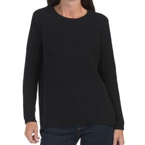 525 AMERICA Emma 100% Cotton Crewneck Shaker Stitch Sweater Black XS